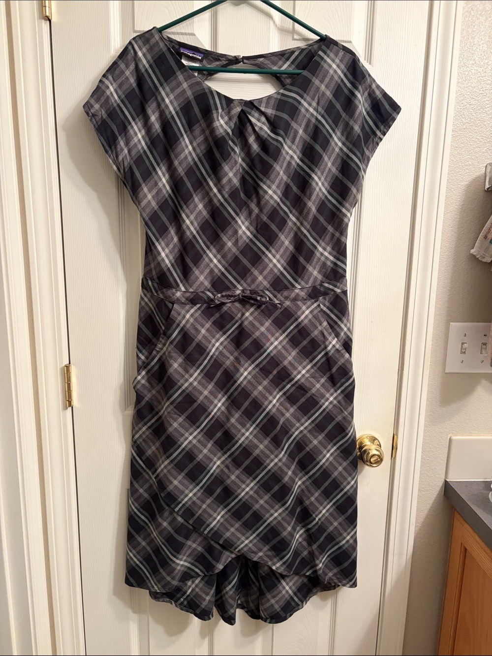 Patagonia Plaid Cap-Sleeve Dress in Charcoal Gray